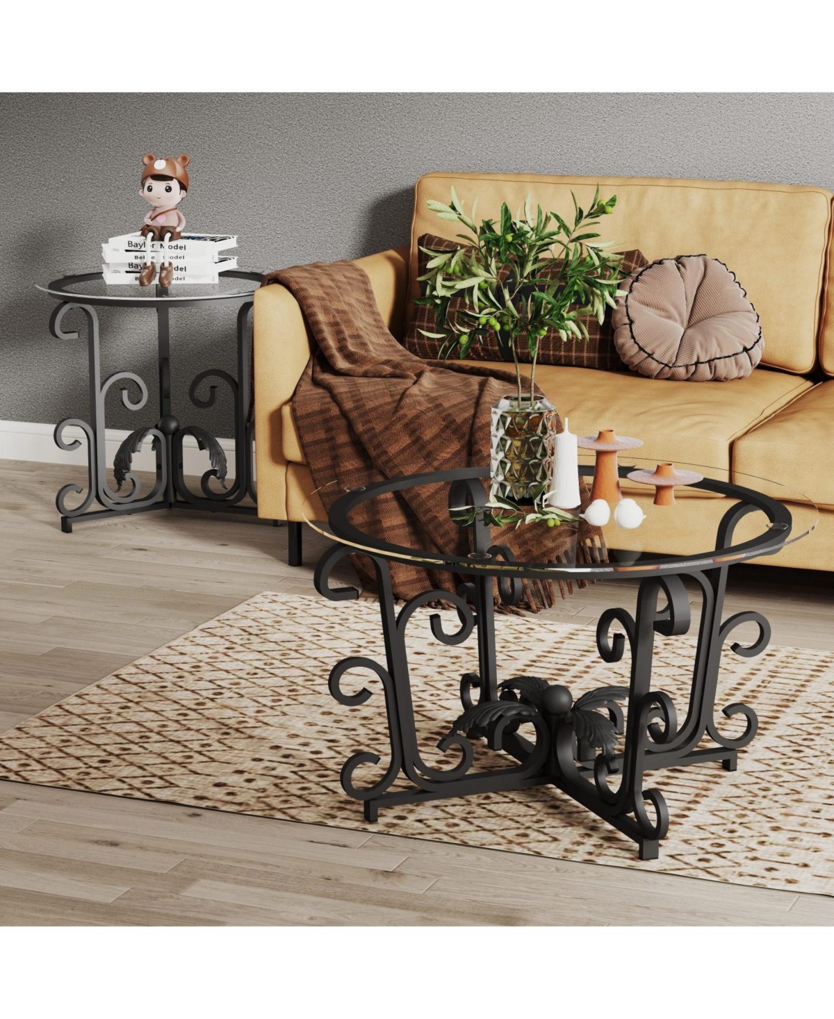 Streamdale Furniture Tempered Glass Coffee Table Set - Rustic Black