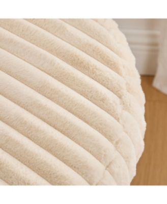 Upholstered Round Ottoman Coffee Table with Storage - Beige