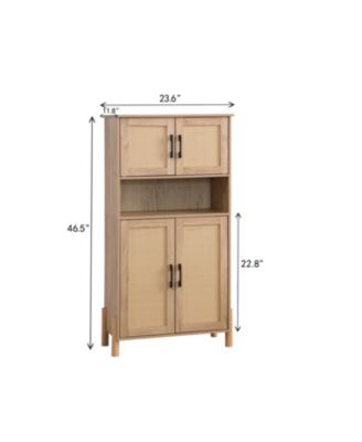 Mid-Century 4-Door Rattan Cabinet