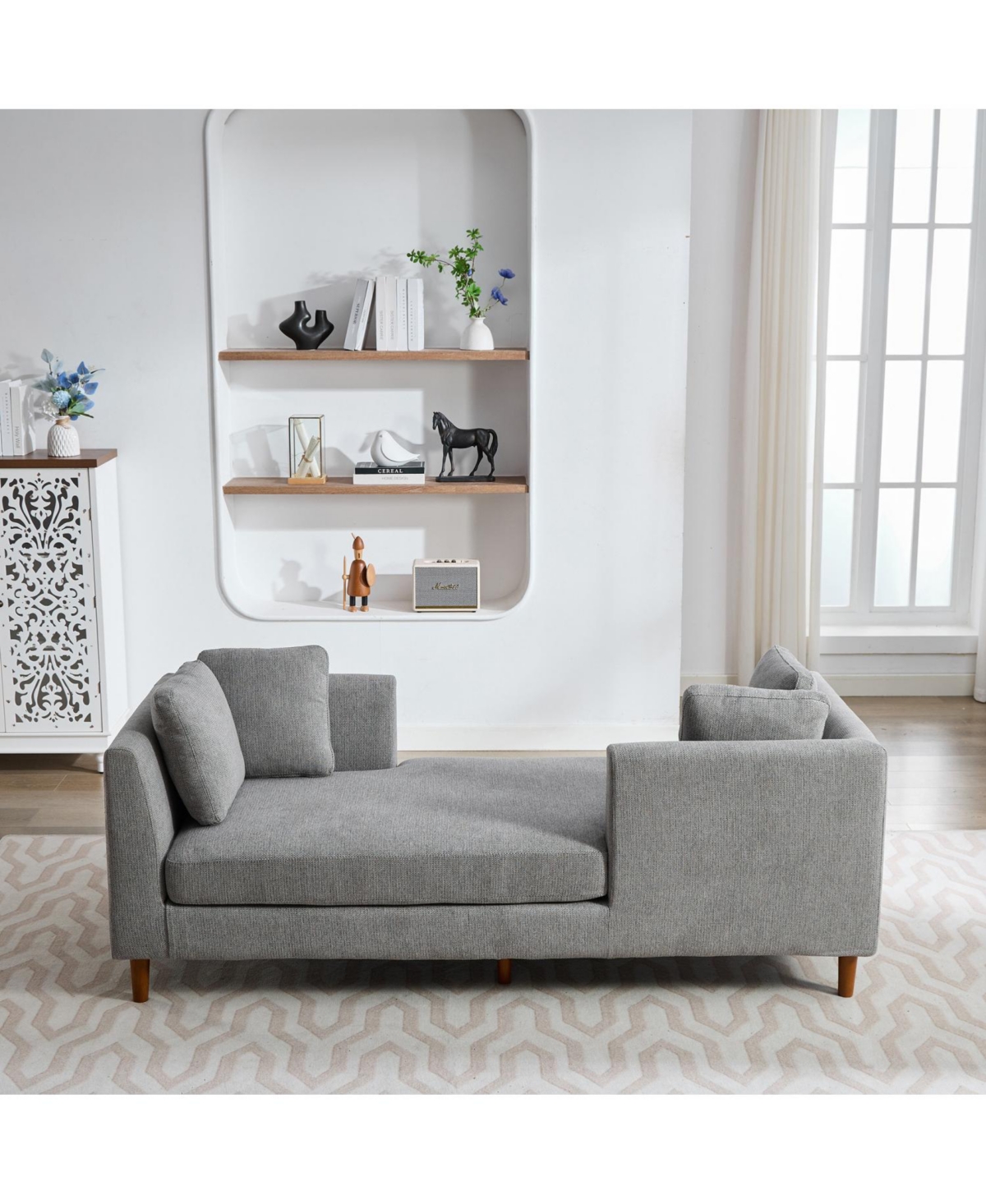 Streamdale Furniture Modern Chenille Chaise Lounge Sleeper Sofa with Throw Pillows