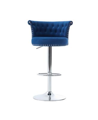 Velvet Bar Stool Set of 2, Adjustable Swivel, Silver Legs