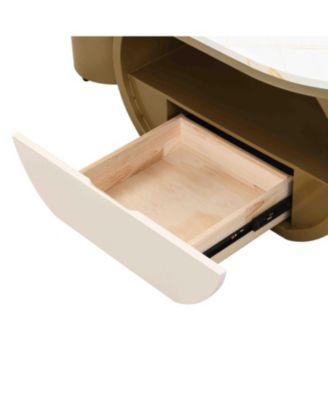 Modern Oval Coffee Table w/ Storage & Faux Marble Top