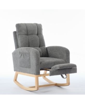 Modern Rocking Chair with Wood Legs & Adjustable Footrest