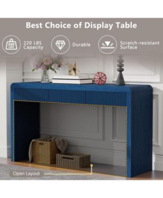  Rustic Console Table - Fluted Drawers, Wood Veneer, Apricot