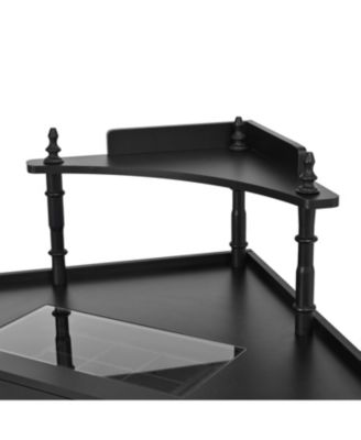 Streamdale Corner Vanity Desk Set, Cushioned Stool, Charging Station, Black