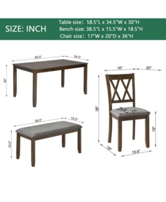 6-Piece Walnut Dining Set- Table, 4 Chairs & Bench