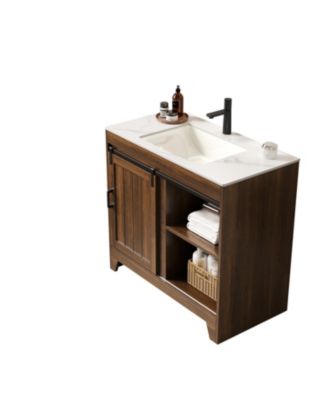 Carrara Sintered Stone Vanity with Walnut Cabinet