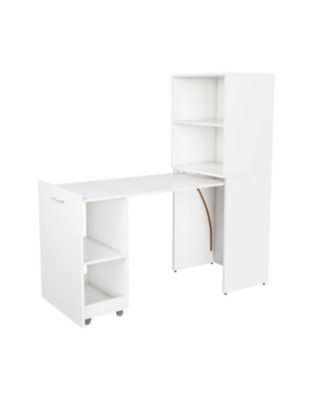 Streamdale Stretchable desk with storage shelves and wheels white