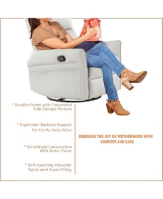 Gray Swivel Recliner Chair with Side Pocket