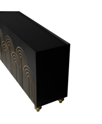 Streamdale Black Fluted Sideboard Buffet - 4 Doors, Adjustable Shelves