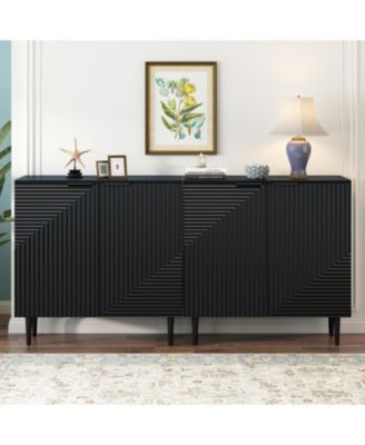 Mira 2-Drawer Modern Side Cabinets with Adjustable Shelves and Geometric Door Design