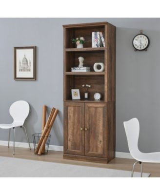 1 Doors Bookshelf with USB Port and 3 Open Shelves Bookcase Side Cabinet Storage Shelves