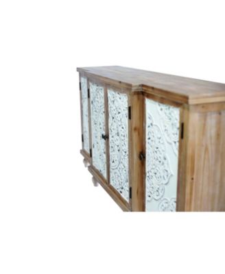Hollow-Carved Accent Cabinet Distressed Wood Adjustable Shelves