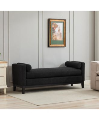 Elegant Black Boucle Upholstered Bench with Bolsters