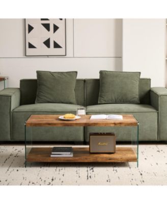 Streamdale MDF CoffeeTable, Small Tea Table, Walnut Tempered Glass Sofa Table