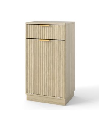 Oak Woodgrain Tilt-Out Trash Cabinet with Drawer & Pull-Out Bin