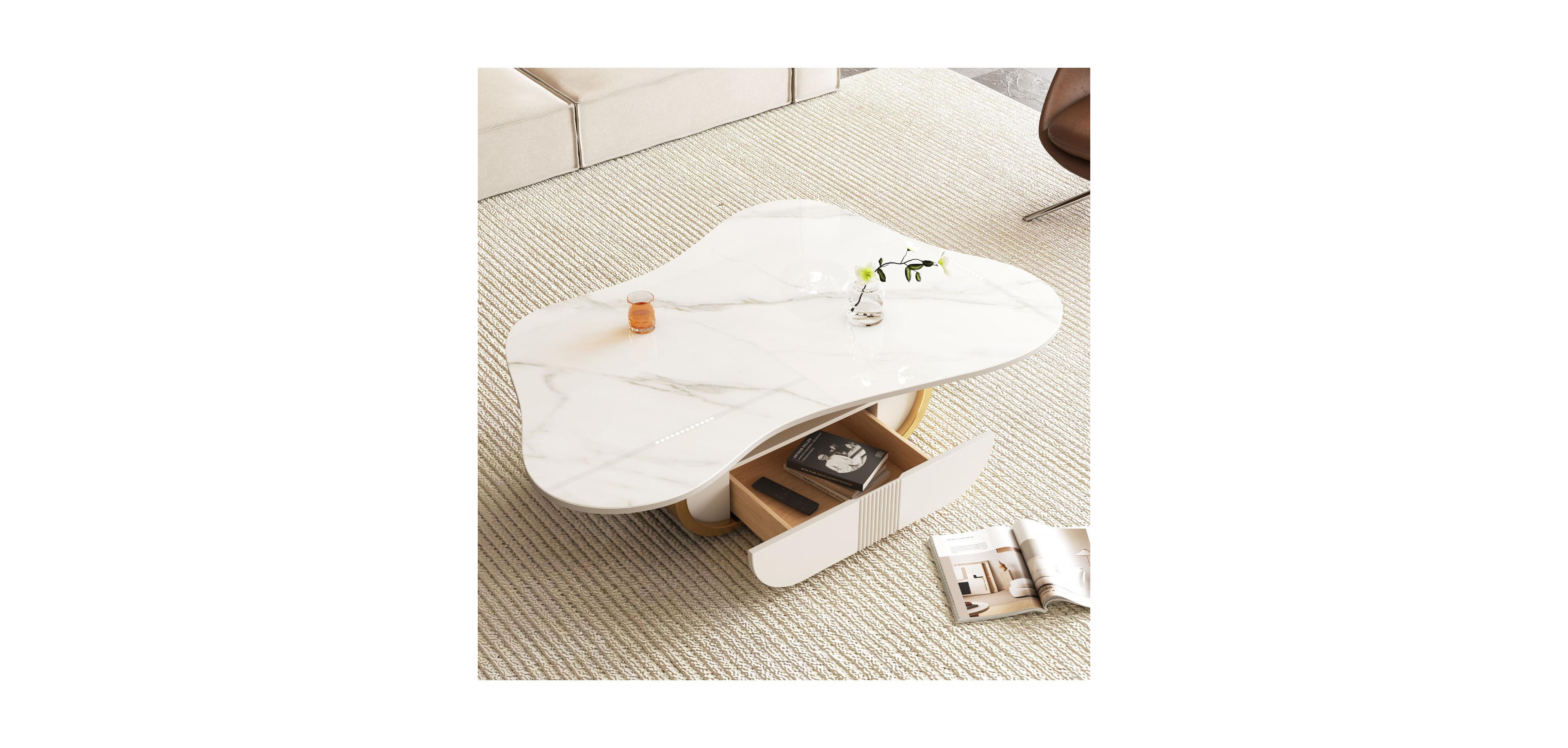 Streamdale Furniture Streamdale Butterfly Coffee Table - Sintered Stone Top, Storage & Drawer