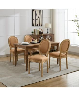  French Style Linen Dining Chairs, Set of 2, Tan