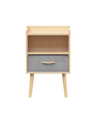 Nightstand with Fabric Drawer & Storage - Oak