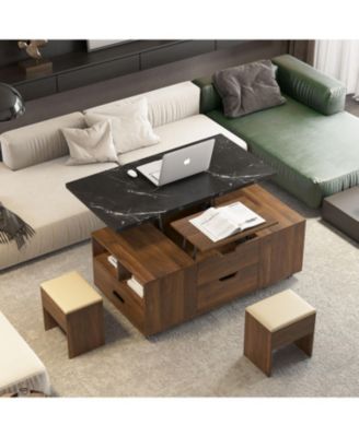 Streamdale Lift-Up Coffee Table Set w/ Stools, Storage & Expanding Dining Top