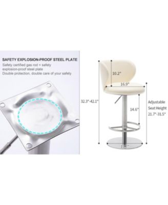  Titanium Leather Bar Stool, Swivel Adjustable Height, White