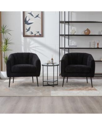  Chenille Barrel Accent Chair with Metal Legs - Black