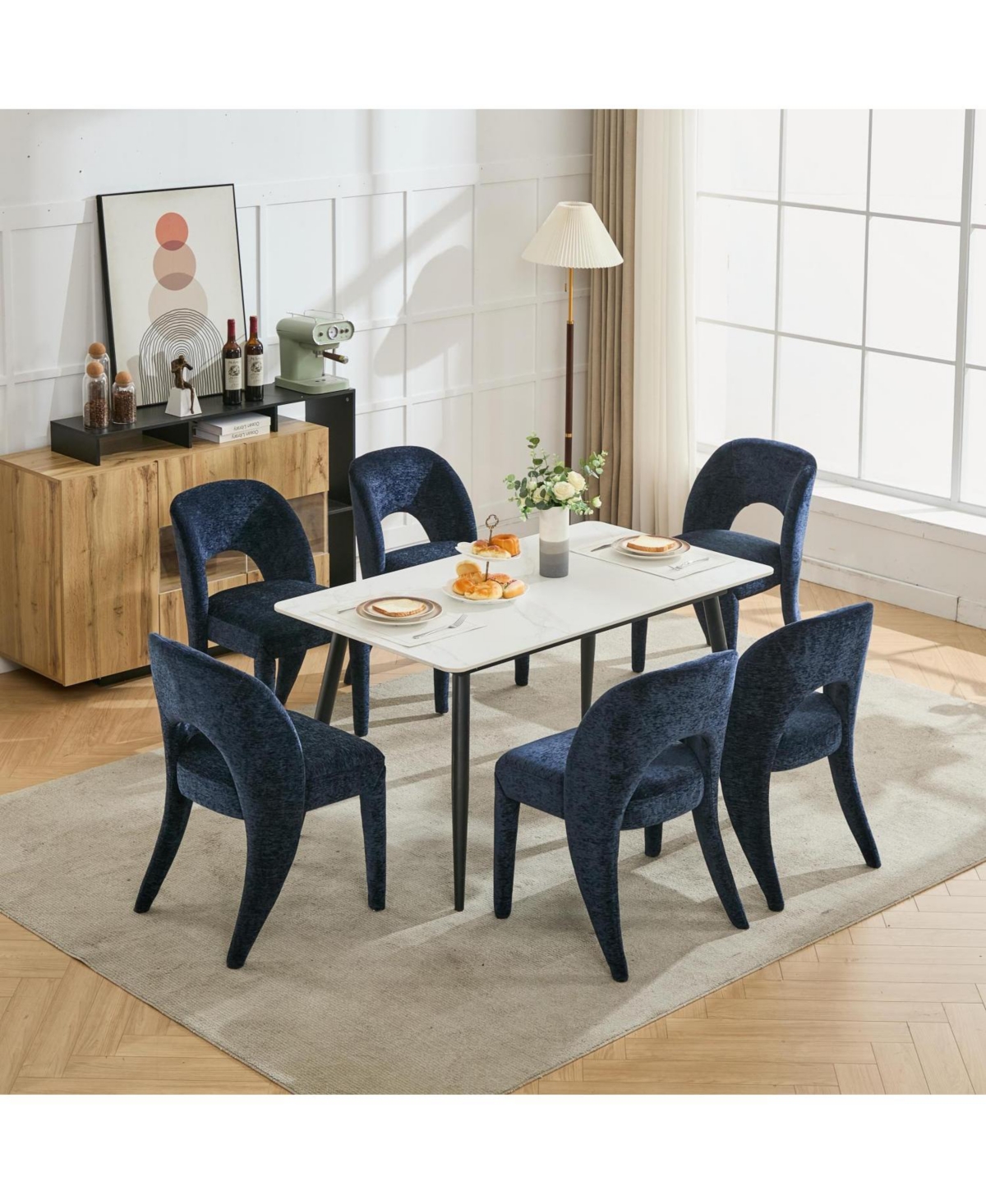 Streamdale Blue Chenille Dining Chairs - Hollow Back, Set of 2