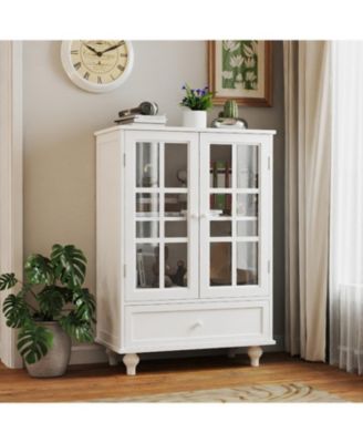 Modern White Glass Door Buffet Cabinet