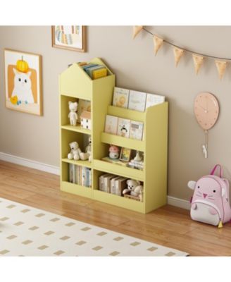 Streamdale Yellow Kids Wooden Bookshelf with 6 Compartments and 2 Baskets