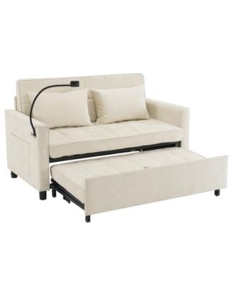 Loveseat Sofa Bed with Reversible Backrest, Side Pockets, USB Ports and Phone Holder