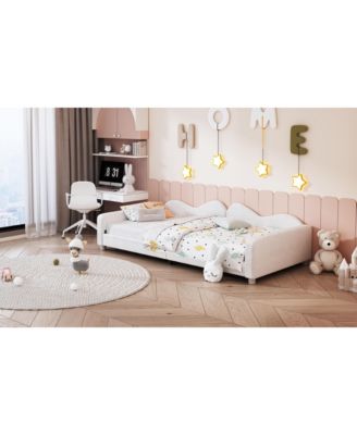 Streamdale Twin size Upholstered Daybed, Sherpa Fabric Sofabed with Cloud-Shaped Backrest, No Box-spring Needed, Pink