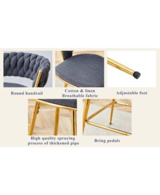 Rotating Swivel Chair Gray Cotton Linen Seat Golden Legs