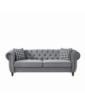 Streamdale 87" Chesterfield Velvet Sofa, Roll Arm, Nailhead Trim, Mid Century Modern