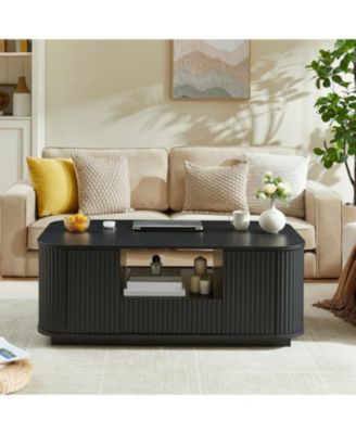  Modern Oval Coffee Table with Drawers - Black