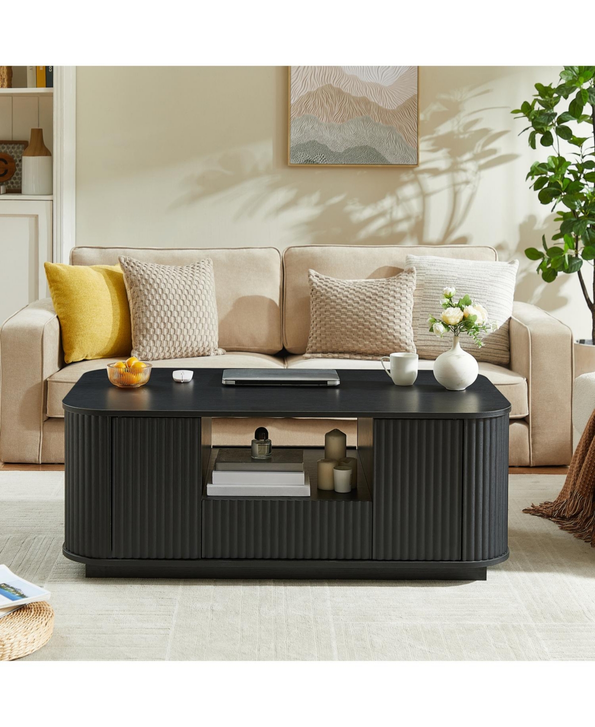 Streamdale Furniture Modern Oval Coffee Table with Drawers - Black