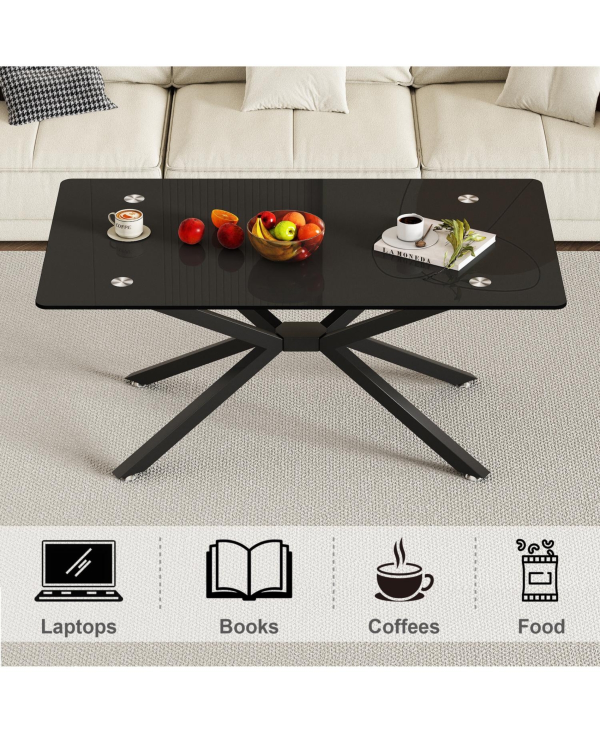 Streamdale Furniture Glass Coffee Table with Metal Legs