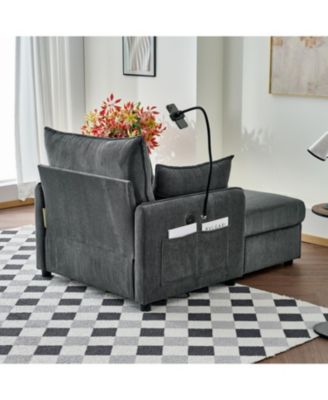 55" Corduroy Chaise Lounge with Ottoman & Storage - Grey