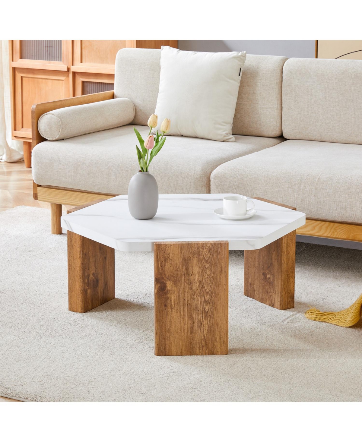 Streamdale Furniture 31" Modern Hexagonal Coffee Table, White Marble Top