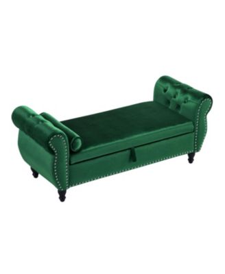 Velvet Storage Ottoman Bench with Pillow
