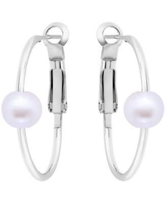 Cultured Freshwater Pearl (7mm) Oval Hoop Earrings, Macy's Exclusive