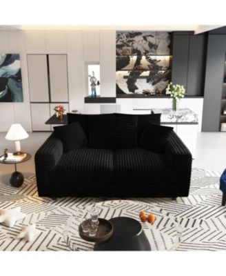 Plush Corduroy 3-Seat Sofa, Modern Comfy Cloud Couch, Deep Seat, Black (ETA-8.28)
