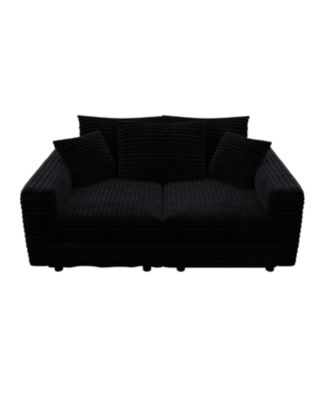 Plush Corduroy 3-Seat Sofa, Modern Comfy Cloud Couch, Deep Seat, Black (ETA-8.28)