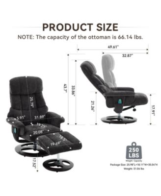 Swivel Recliner Chair with Ottoman, Massage & Heat, Dark Grey