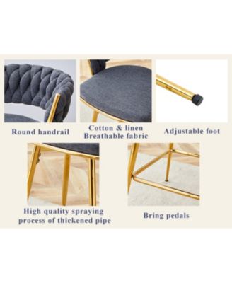 Rotating Swivel Chair Black Cotton Linen Gold Legs