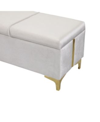 Upholstered Storage Ottoman Bench - Metal Legs, Beige