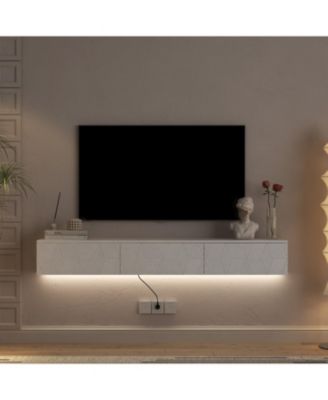 Floating TV Stand w/ LED, 67" Modern Entertainment Center, White