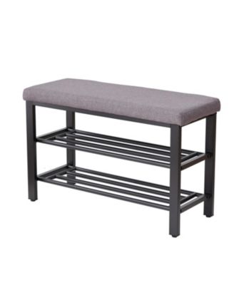 Entryway Shoe Bench with Cushion & Storage Shelf