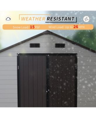 8x8 Resin Storage Shed w/ Windows, Aluminum Frame & Floor (White/Brown