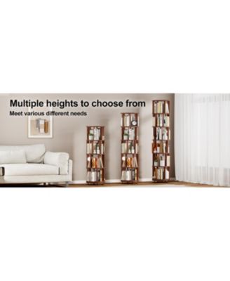 Rotating Wood Bookshelf on Wheels - 5 Tier - Walnut