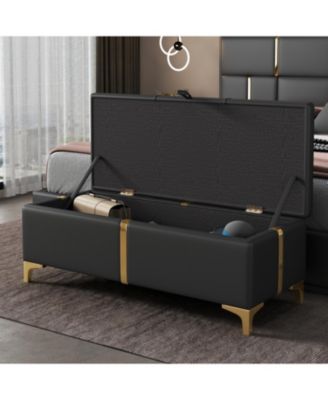 Upholstered Storage Ottoman Bench with Metal Legs